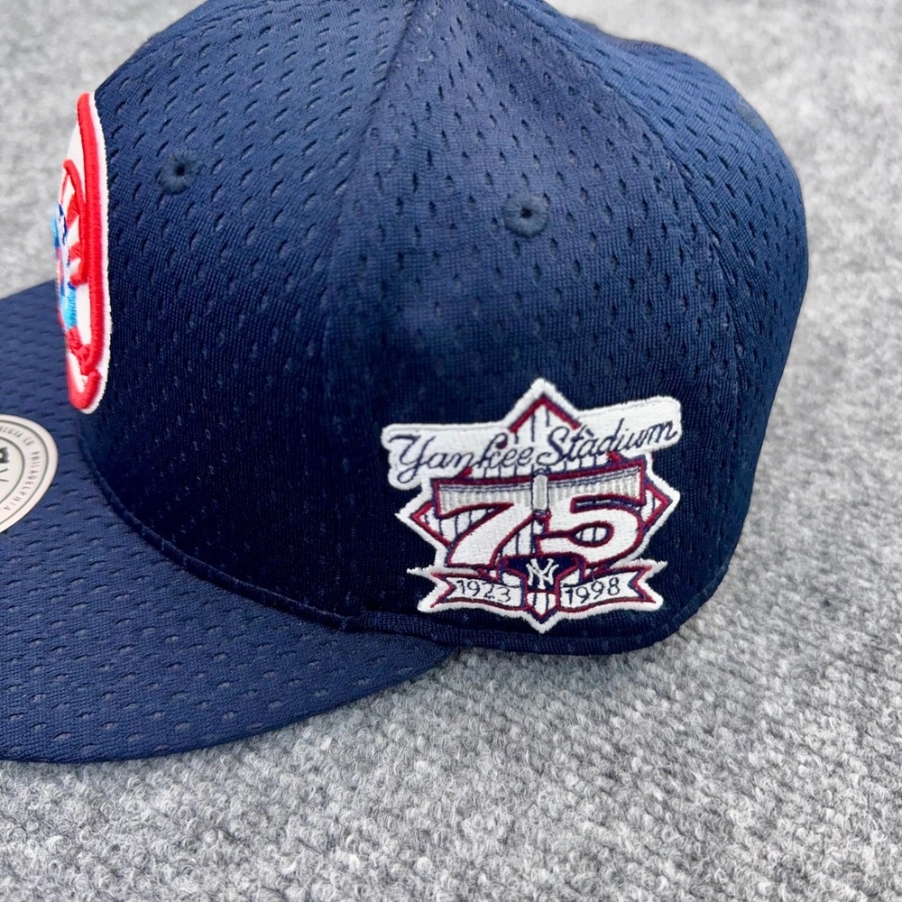 NY Yankees Hat Fitted 7‎ 1/2 M&N Blue Mesh BP 75th Side Patch 3D Team Logo Cap - Picture 5 of 10